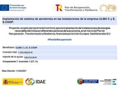 Ejecutado con éxito el proyecto de implantación de sistema de aerotermia en las instalaciones de ULMA