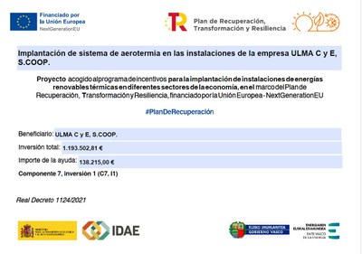 Ejecutado con éxito el proyecto de implantación de sistema de aerotermia en las instalaciones de ULMA